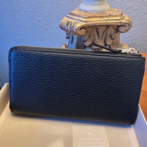 India Hicks Black Leather Zip Clutch Wallet In Box NWOT - Picture 2 of 6